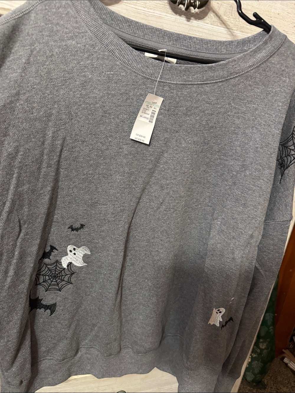 Womens Gray Halloween Ghost Sweatshirt